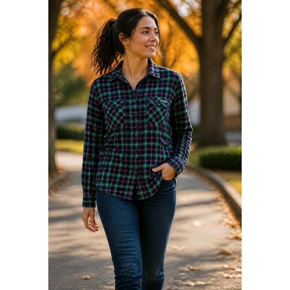 Wolverine Womens Green Pink Plaid Flannel Button Down Shirt Small